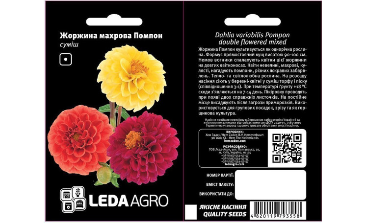 Георгина махровая Помпон смесь Leda Agro